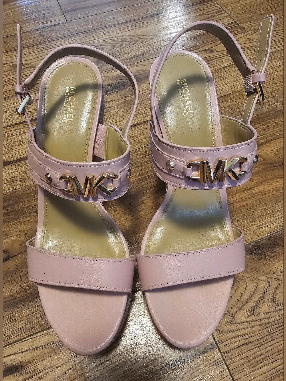 Michael Kors Pink Gold Logo Strap Heeled Sandals